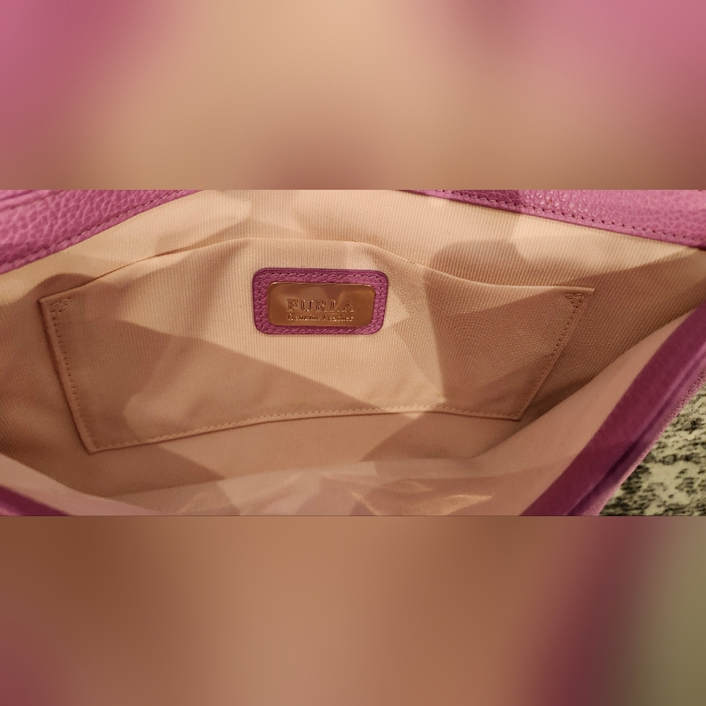 NWOT Furla $448 Pebbled Leather Crossbody Bag Pink Butterfly Bag Charm - Picture 6 of 7